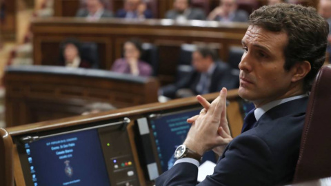 El líder del PP, Pablo Casado, en el Congreso. EFE