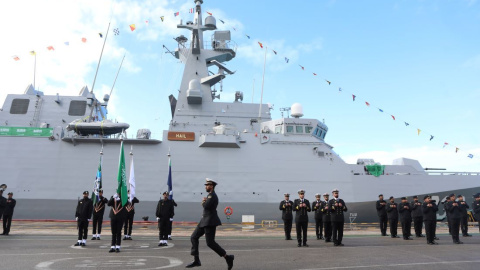 Ceremonia de entrega de la tercera corbeta construida por Navantia para Arabia Saudí, el 4 de diciembre de 2022 en Cádiz.