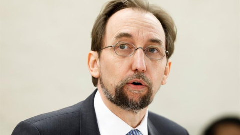 El alto comisionado de la ONU para los Derechos Humanos, Zeid Raad al Hussein, presenta el informe anual sobre la situación de los DDHH. EFE/ Salvatore Di Nolfi