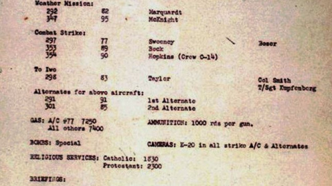 Orden de Operaciones Nº 39 para el bombardeo de Nagasaki. WIKIPEDIA