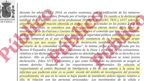 Fragmento del auto de la Audiencia en el que se asegura que requerir los informes del CNI "excede del ámbito de investigación del presente procedimiento".