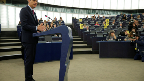 El presidente del Gobierno, Pedro Sánchez, durante su intervención en el Parlamento Europeo, en Estrasburgo. REUTERS/Vincent Kessler