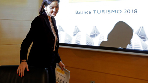 La ministra de Industria, Comercio y Turismo, Reyes Maroto, antes de la presentación del balance turístico de 2018. EFE/Juan Carlos Hidalgo