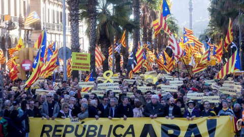 Aspecto de la manifestación convocada por la Asamblea Nacional Catalana (ANC) en Barcelona. - EFE