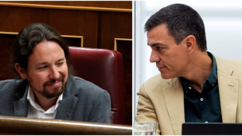 Pablo Iglesias, secretario general de Podemos, y Pedro Sánchez, líder del PSOE y presidente del Gobierno. / EFE