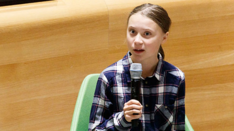 La activista climática Greta Thunberg, en la Cumbre del Clima de la Juventud. / EFE