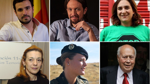 Alberto Garzón, Pablo Iglesias, Ada Colau, Pilar Manjón, Zaida Cantera y Álvaro Lapuerta