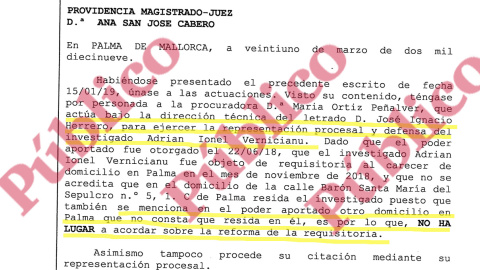 Providencia judicial poniendo fin a las maniobras dilatorias del abogado Herrero para proteger al sicario mafioso Vernicianu, huido de la Justicia.