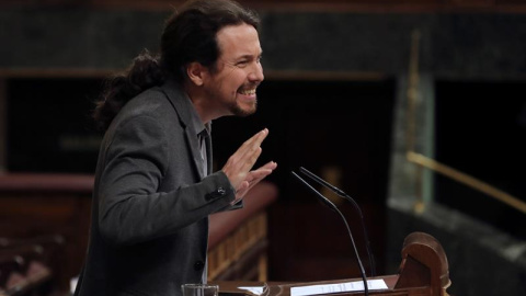 Pablo Iglesias durante el pleno monográfico de las pensiones / EFE