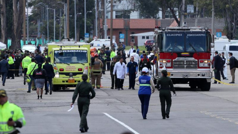 Vista general del lugar del atentado terrorista, en la Escuela General Santander de la Policía en Bogotá. /EFE