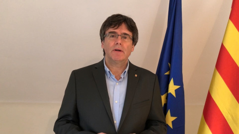 Carles Puigdemont, en un vídeo difundido durante un acto en Reus. / EP