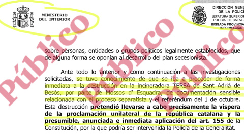 Fragmento del informe de la Brigada Provincial de Información en el que se expone la existencia del 'chivatazo' que alertó a la Policía.