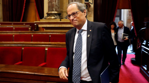 25/09/2019.-El presidente de la Generalitat, Quim Torra, a su llegada al debate de Política General en el pleno del Parlament, el segundo de la presente legislatura. / EFE - TONI ALBIR