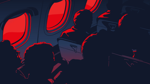 Ilustración de pasajeros dentro del avión