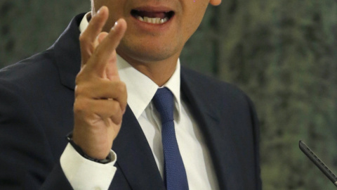 El líder de Ciudadanos, Albert Rivera, durante la rueda de prensa que ha ofrecido en el Congreso tras la reunión mantenida con el presidente del Gobierno en funciones y del PP, Mariano Rajoy. EFE/Ballesteros