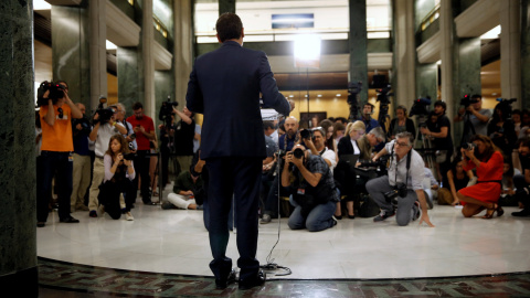 El líder de Ciudadanos, Albert Rivera, durante su comparecencia ante los periodistas tras su reunión con Mariano Rajoy en el Congreso de los Diputados. REUTERS/Susana Vera