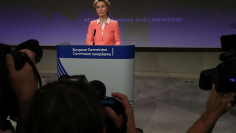 La presidenta electa de la Comisión Europea, la alemana Ursula von der Leyen, en la presentación de los miembros del nuevo Ejecutivo comunitario, en Bruselas. REUTERS/Yves Herman