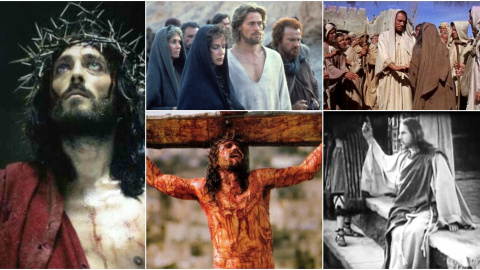 Imágenes de las películas 'Jesús de Nazaret', 'La última tentación de Cristo', 'La historia más grande jamás contada', 'La pasión de Cristo', e 'Intolerancia'.