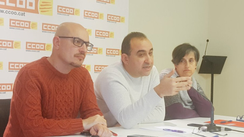 Presentació de l'informe sobre desigualtat social de CCOO Catalunya, amb el seu secretari general, Javier Pacheco, al centre. CCOO