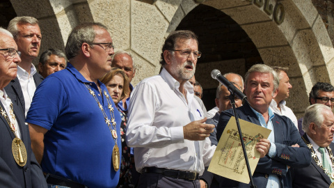 Mariano Rajoy, durante su intervención hoy en un acto en la localidad lucense de Portomarín.- EFE