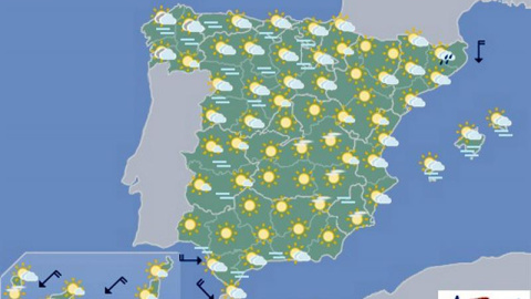 La Agencia Estatal de Meteorología (Aemet) prevé para este sábado, ambiente seco y soleado en casi toda España, salvo algún chubasco aislado en el área cantábrica y Pirineos, y temperaturas que se mantienen en valores altos para la época de