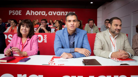 El secretario general del PSOE, Pedro Sánchez (c), reúne este sábado a su Comité Federal, máximo órgano de decisión entre congresos, para desarrollar la estrategia electoral, movilizar el aparato y dar mandato al Comité de listas para elabo