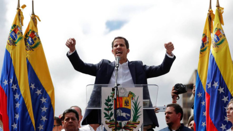 Juan Guaidó, este miércoles en Caracas. CARLOS GARCÍA RAWLINS (REUTERS)