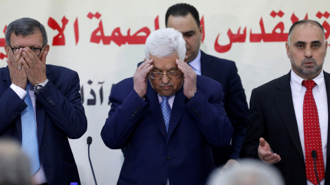 El presidente palestino Mahmoud Abbas en la reunión del Consejo Revolucionario de Fatah en Ramallah. REUTERS