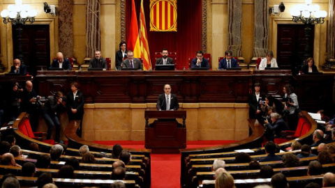 El candidato de Junts per Catalunya (JxCat) , Jordi Turull, durante el debate de investidura. EFE/Alberto Estévez