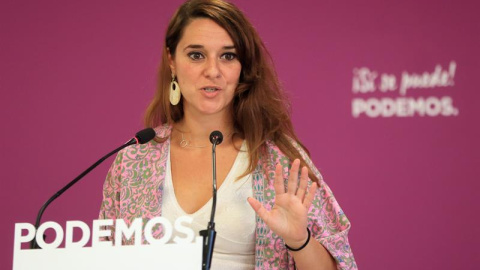 La portavoz de la ejecutiva de Podemos, Noelia Vera, en rueda de prensa / EFE