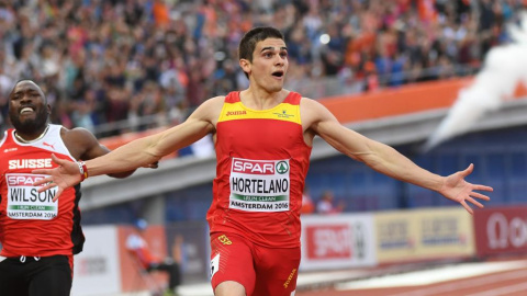 Bruno Hortelano, en la carrera en la que quedó campeón de Europa de 200 metros.