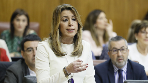 La presidenta andaluza, Susana Díaz, en una de sus intervenciones en el Parlamento de Andalucía en Sevilla. EFE/Jose Manuel Vidal