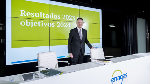 El consejero delegado de Enagás, Arturo González Aizpiri, en la presentación de resultados de 2023 de la compañía. E.P./Alberto Ortega