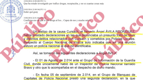 Fragmento del segundo atestado de "los Juanes" donde se explican las primeras declaraciones de Ángel Ávila denunciando la complicidad policial con la mafia de Cursach.