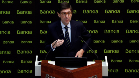 El presidente de Bankia, José Ignacio Goirigolzarri, durante la rueda de prensa en la que presenta los resultados de la entidad de 2018. EFE/J.J. Guillén