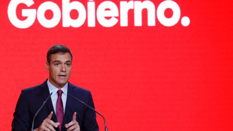 El secretario general del PSOE y presidente del Gobierno en funciones, Pedro Sánchez, durante la presentación este lunes de la campaña electoral de los socialistas para las elecciones del 10 de noviembre. EFE/Ballesteros