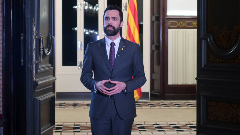 El president del Parlament de Catalunya, Roger Torrent, durant el seu missatge institucional / Parlament de Catalunya