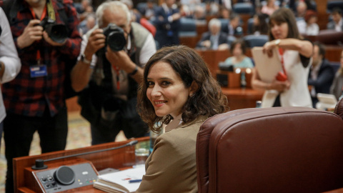 La presidenta de la Comunidad de Madrid, Isabel Díaz Ayuso, en la Asamblea de este miércoles. / Europa Press