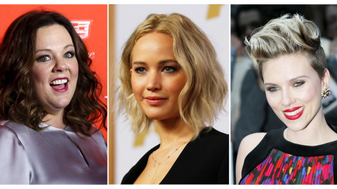 El podio de las actrices mejor pagadas según la revista 'Forbes': Melissa McCarthy, la segunda en ingresos; Jennifer Lawrence, que repite en el primer puesto; y Scarlett Johansson, en el tercer lugar. REUTERS