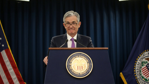 El presidente de la Reserva Federal de Estados Unidos, Jerome H. Powell, en la rueda de prensa tras la reunión del Comité de Mercado Abierno que ha dejado sin cambios los tipos de interés. REUTERS/Leah Millis