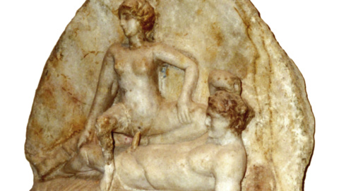 Relieve con una escena de prostitución, procedente de un bar de Pompeya.