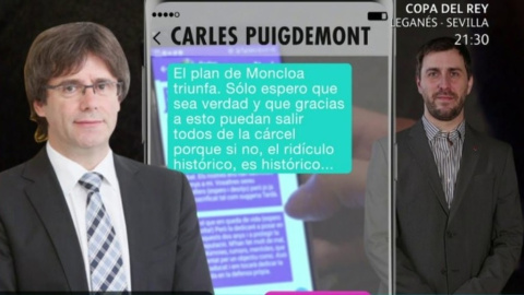 Uno de los mensajes que Puigdemont envió a Toni Comín desvelados por el programa de 'Ana Rosa'. /TELECINCO