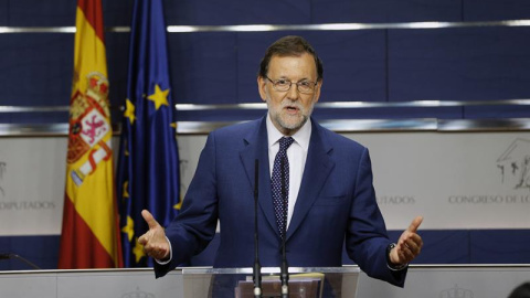 El presidente del Gobierno en funciones, Mariano Rajoy, durante la rueda de prensa tras su encuentro con Pedro Sánchez.- EFE/Mariscal