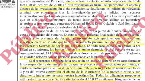 Fragmento del auto de la Audiencia Nacional que desestima el recurso del padre de Xavier Martínez, asesinado en Las Ramblas con 3 años de edad.