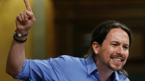 El líder de Podemos, Pablo Iglesias, durante su discurso durante la investidura de Mariano Rajoy, en el Congreso.- REUTERS