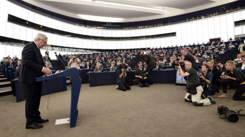 El presidente de la Comisión Europea, Jean-Claude Juncker, durante su discurso en el Parlamento Europeo. - AFP