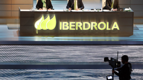 El presidente de Iberdrola, Ignacio Sánchez Galán, durante la Junta de Accionistas de la eléctrica en Bilbao. EFE/Luis Tejido.