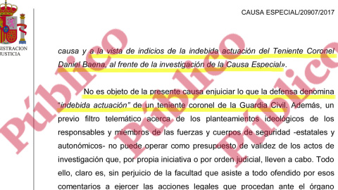 Argumentación de Marchena sobre la "indebida actuación" del teniente coronel Daniel Baena.