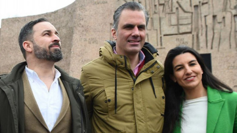 Los dirigentes de Vox Santiago Abascal, Javier Ortega Smith y Rocío Monasterio. / EFE