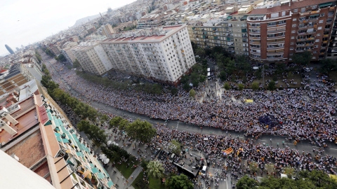 Miles de personas esperan en la avenida Meridiana de Barcelona el comienzo de la Via Catalana, la gran manifestación por la Diada de Cataluña. REUTERS